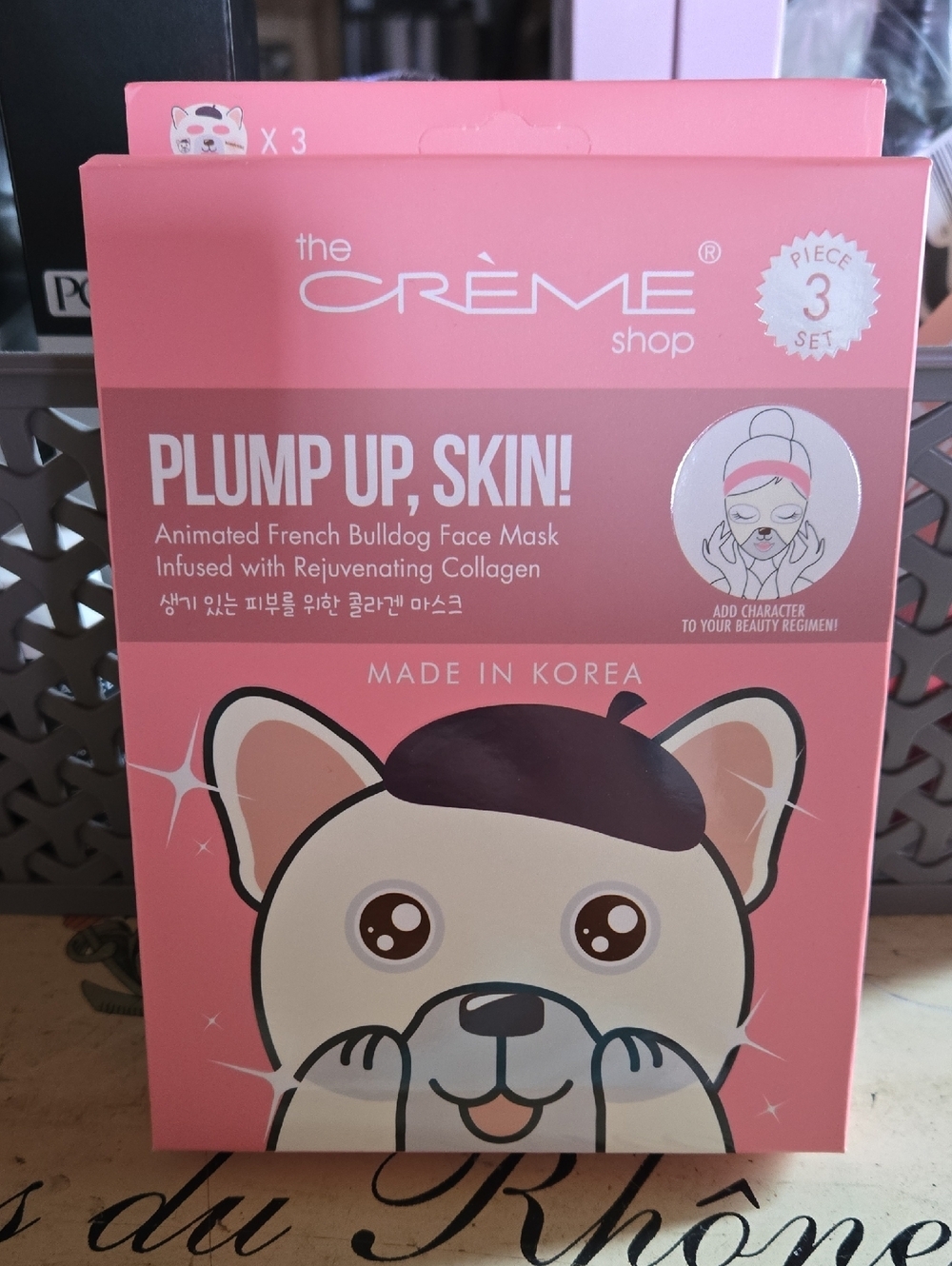 the CRÈME shop Plump Up, Skin! Animated French Bulldog Face Mask